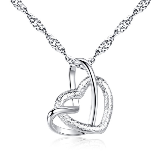 *ADAH* Silver Double Heart Fashion Necklace - Picture 3 of 4